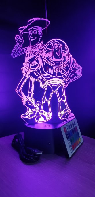 Lampe led 3D Woddy et Buzz l'éclair, dessin animé, veilleuse, déco, chambre, illusion, chevet