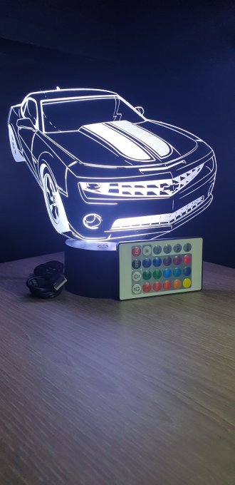 Lampe led 3D  Camaro, voiture, veilleuse, chevet, néon, idée cadeau, déco, illusion, bureau, lumière