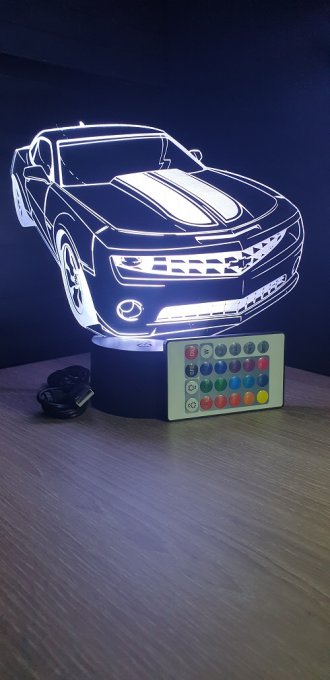 Lampe led 3D Camaro, voiture, chevet, néon, illusion, bureau, lumière