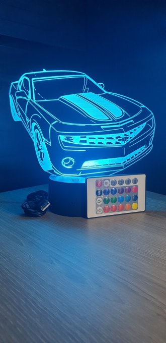 Lampe led 3D  Camaro, voiture, veilleuse, chevet, néon, idée cadeau, déco, illusion, bureau, lumière