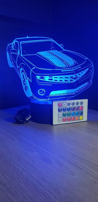 Lampe led 3D  Camaro, voiture, veilleuse, chevet, néon, idée cadeau, déco, illusion, bureau, lumière