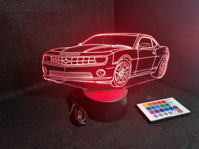 Lampe led 3D Chevrolet Camaro, voiture, veilleuse, chevet, cadeau, déco, illusion