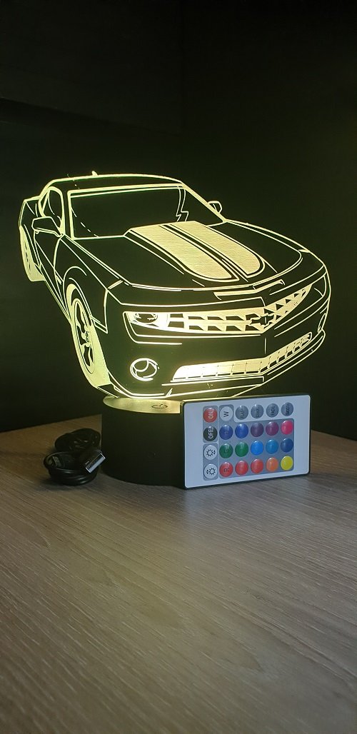Lampe led 3D  Camaro, voiture, veilleuse, chevet, néon, idée cadeau, déco, illusion, bureau, lumière