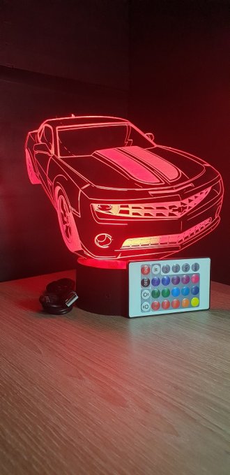 Lampe led 3D  Camaro, voiture, veilleuse, chevet, néon, idée cadeau, déco, illusion, bureau, lumière