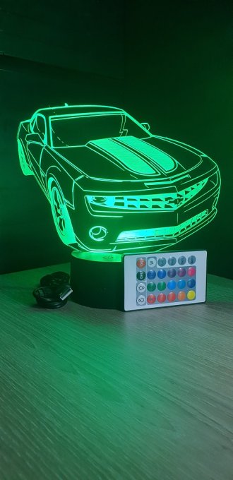 Lampe led 3D  Camaro, voiture, veilleuse, chevet, néon, idée cadeau, déco, illusion, bureau, lumière