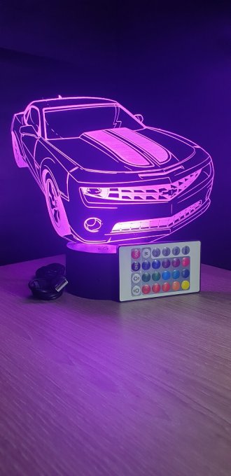 Lampe led 3D  Camaro, voiture, veilleuse, chevet, néon, idée cadeau, déco, illusion, bureau, lumière