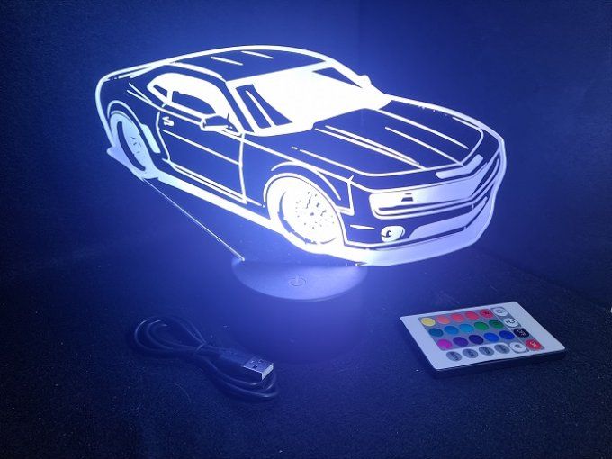 Lampe led 3D Chevrolet Camaro, voiture, veilleuse, chevet, cadeau