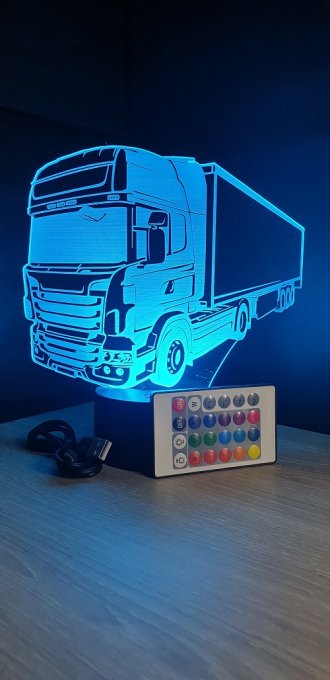 Lampe led 3D Camion, semi, veilleuse, chevet, néon, idée cadeau, déco, illusion, bureau, lumière