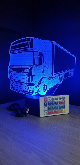 Lampe led 3D Camion, semi, veilleuse, chevet, néon, idée cadeau, déco, illusion, bureau, lumière