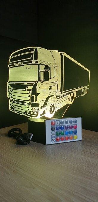 Lampe led 3D Camion, semi, veilleuse, chevet, néon, idée cadeau, déco, illusion, bureau, lumière