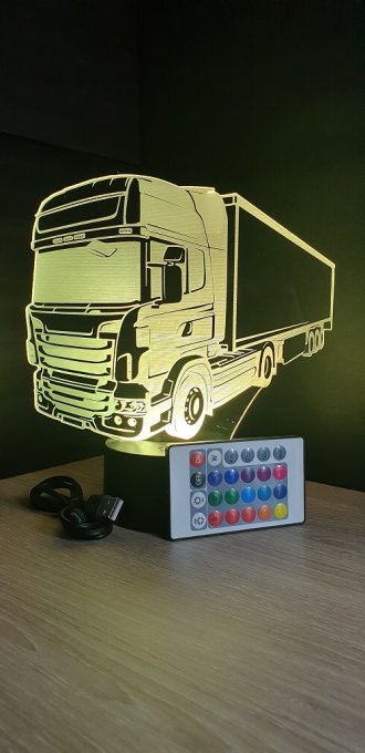 Lampe led 3D Camion, remorque, semi, veilleuse, chevet, néon, déco