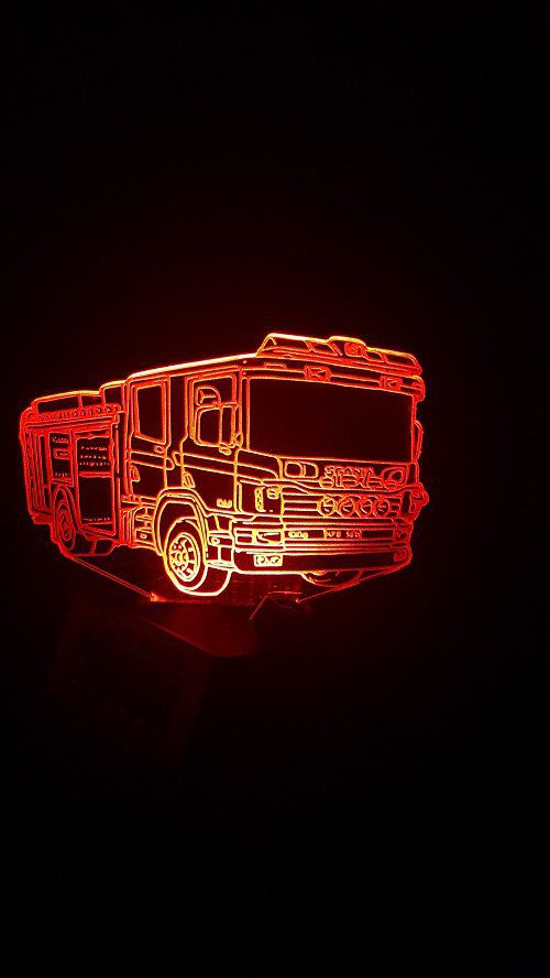 Lampe led 3D Camion pompier, veilleuse, idée cadeau, déco, illusion, chevet, bureau, lumière