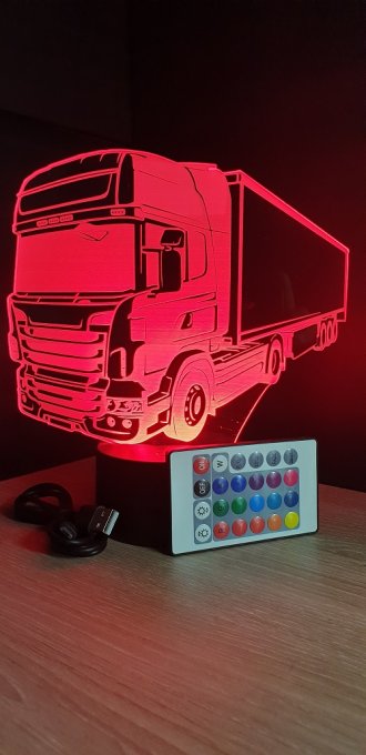 Lampe led 3D Camion, semi, veilleuse, chevet, néon, idée cadeau, déco, illusion, bureau, lumière