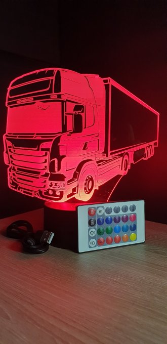 Lampe led 3D Camion, remorque, semi, veilleuse, chevet, néon, déco