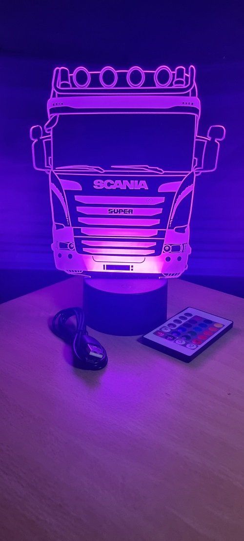 CAMION SCANIA (2) - Lampe d'ambiance 3D à led, gravure laser sur acrylique,  alimentation par piles ou câble USB