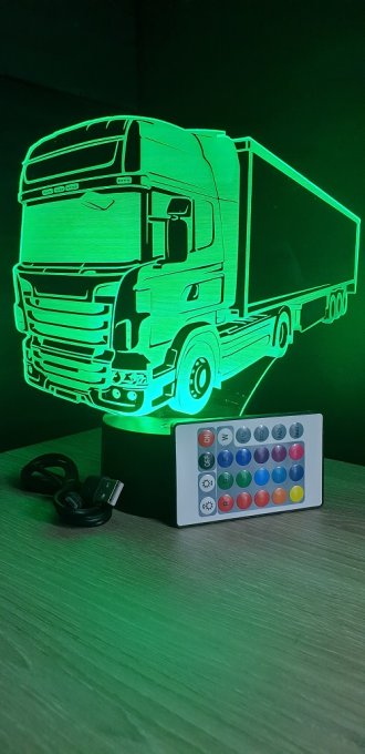 Lampe led 3D Camion, semi, veilleuse, chevet, néon, idée cadeau, déco, illusion, bureau, lumière