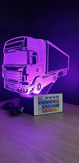 Lampe led 3D Camion, semi, veilleuse, chevet, néon, idée cadeau, déco, illusion, bureau, lumière