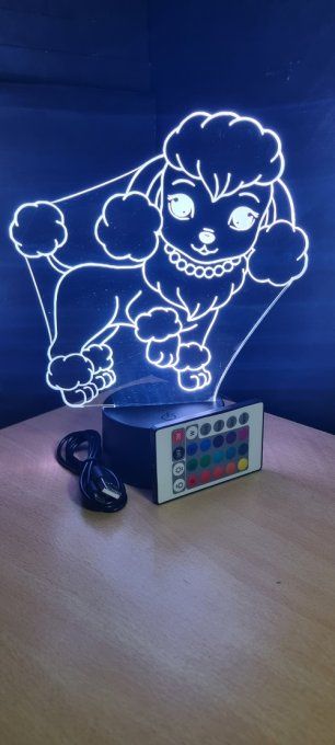 Lampe led 3D Caniche, animé, chien, veilleuse, chambre, luminaire