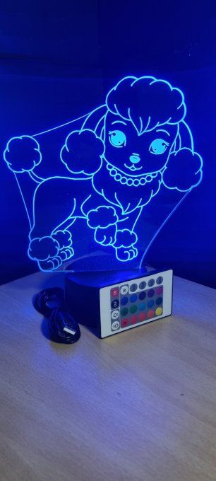 Lampe led 3D Caniche, animé, chien, veilleuse, chambre, luminaire