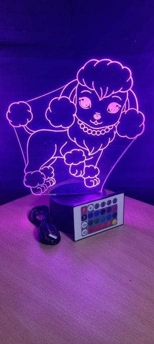 Lampe led 3D Caniche, animé, chien, veilleuse, chambre, luminaire