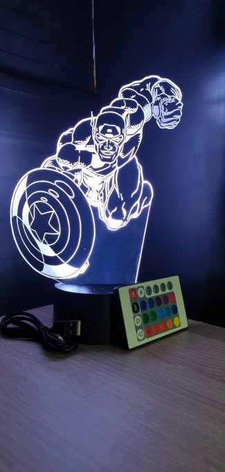 Lampe led 3D Captain America, Marvel, veilleuse, luminaire, néon