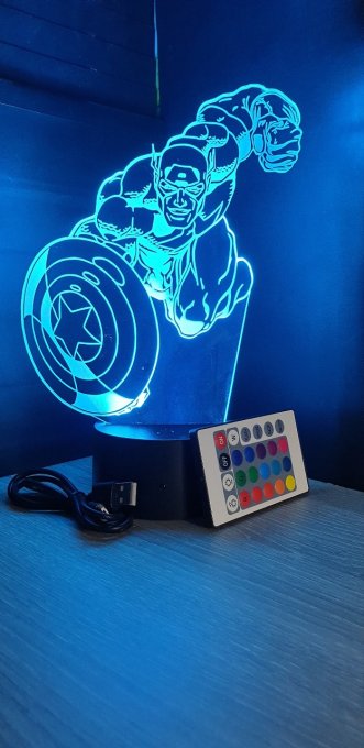 Lampe led 3D Captain America, Marvel, veilleuse, luminaire, néon