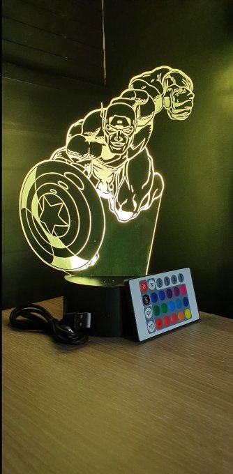 Lampe led 3D Captain America, Marvel, veilleuse, luminaire, néon