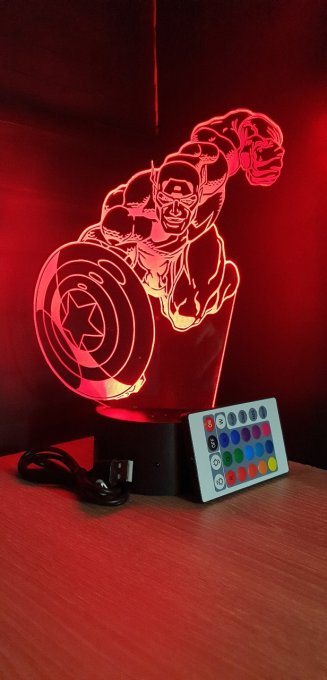 Lampe led 3D Captain America, Marvel, veilleuse, luminaire, néon