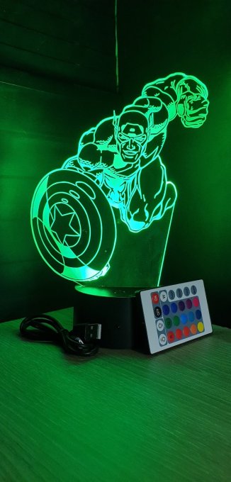 Lampe led 3D Captain America, Marvel, veilleuse, luminaire, néon