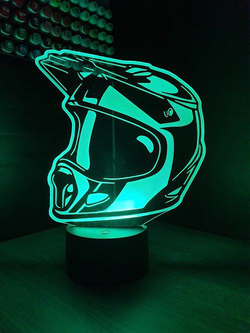 Lampe led 3D Casque motocross, acrobatie, veilleuse, déco, illusion