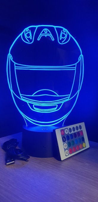 Lampe led 3D Casque moto, veilleuse, chevet, néon, déco, illusion