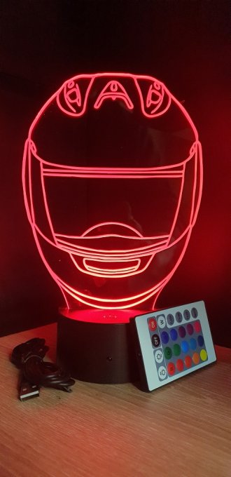 Lampe led 3D Casque moto, veilleuse, chevet, néon, déco, illusion