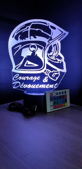 Lampe led 3D Casque pompiers profil courage et dévouement, veilleuse