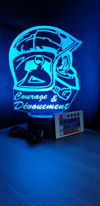 Lampe led 3D Casque pompiers profil courage et dévouement, veilleuse