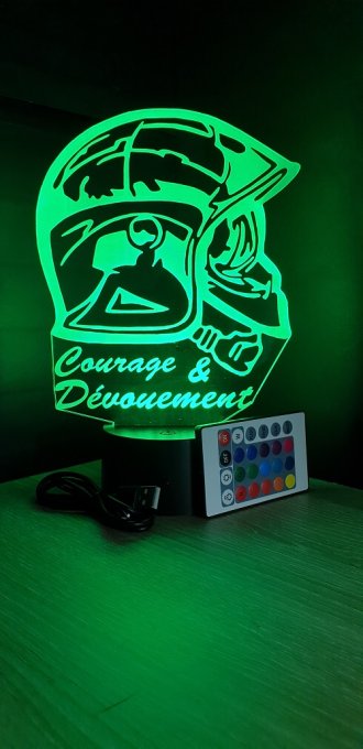 Lampe led 3D Casque pompiers profil courage et dévouement, veilleuse