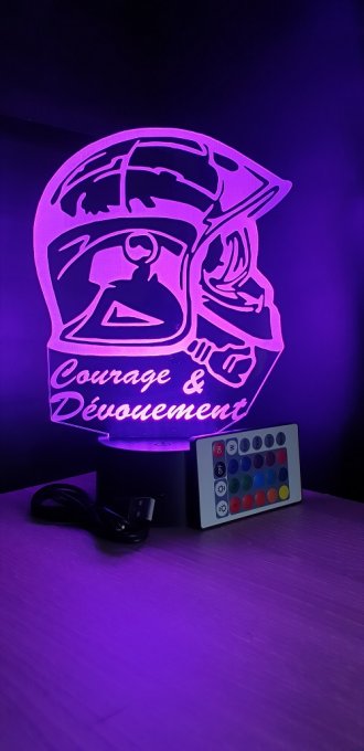 Lampe led 3D Casque pompiers profil courage et dévouement, veilleuse