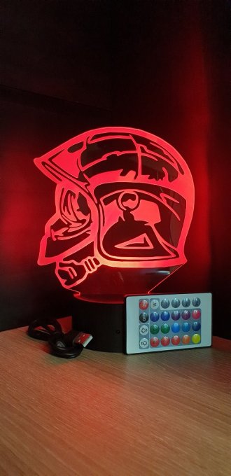 Lampe led 3D Casque pompiers profil, veilleuse, idée cadeau, déco, illusion, chevet, bureau
