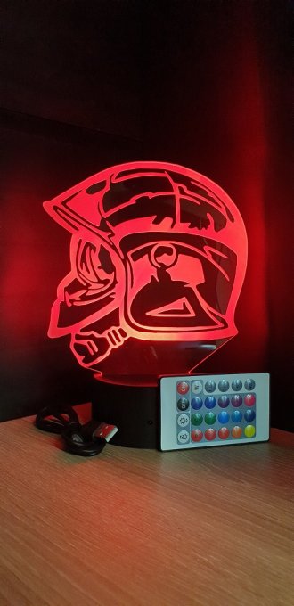 Lampe led 3D Casque pompiers profil, déco, illusion, chevet, bureau