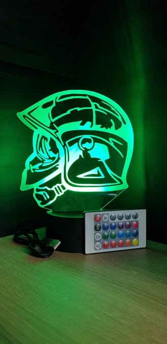 Lampe led 3D Casque pompiers profil, déco, illusion, chevet, bureau