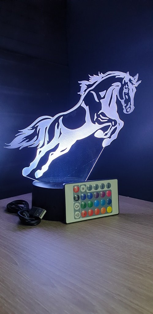 Lampe led 3D cheval, cadeau, chevet, veilleuse, déco, personnalisable