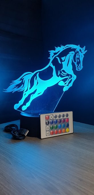 Lampe led 3D cheval, cadeau, chevet, veilleuse, déco, personnalisable