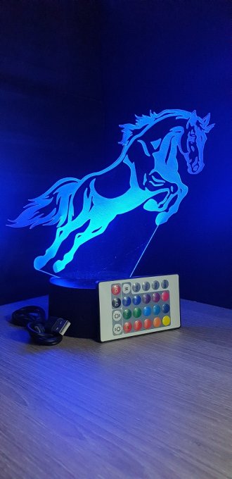 Lampe led 3D cheval, cadeau, chevet, veilleuse, déco, personnalisable