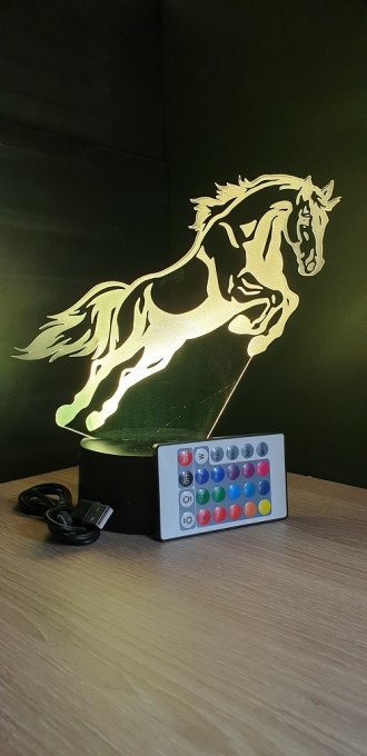 Lampe led 3D cheval, cadeau, chevet, veilleuse, déco, personnalisable