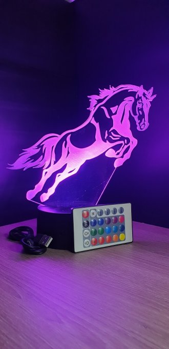 Lampe led 3D cheval, cadeau, chevet, veilleuse, déco, personnalisable