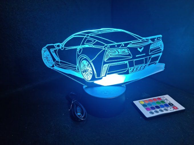 Lampe led 3D Chevrolet Corvette Z06, voiture, veilleuse, chevet, cadeau, déco, illusion