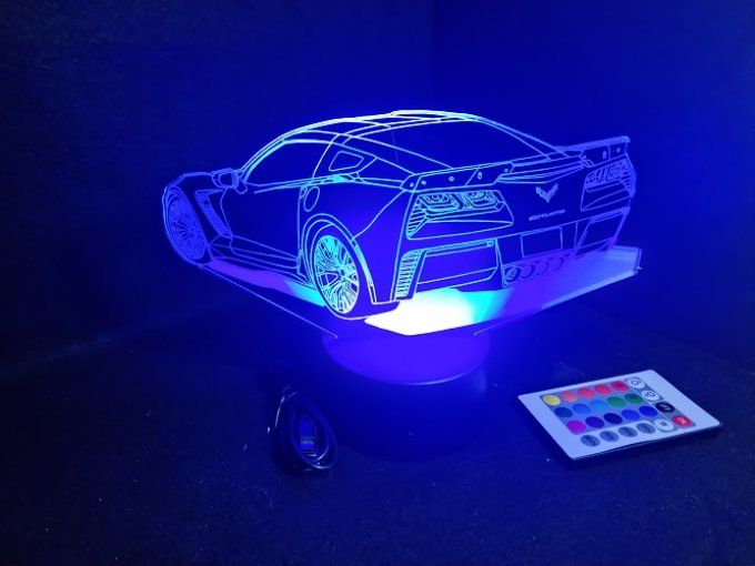Lampe led 3D Chevrolet Corvette Z06, voiture, veilleuse, chevet, cadeau, déco, illusion