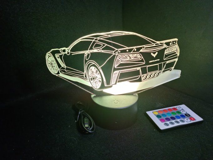 Lampe led 3D Chevrolet Corvette Z06, voiture, veilleuse, chevet, cadeau, déco, illusion