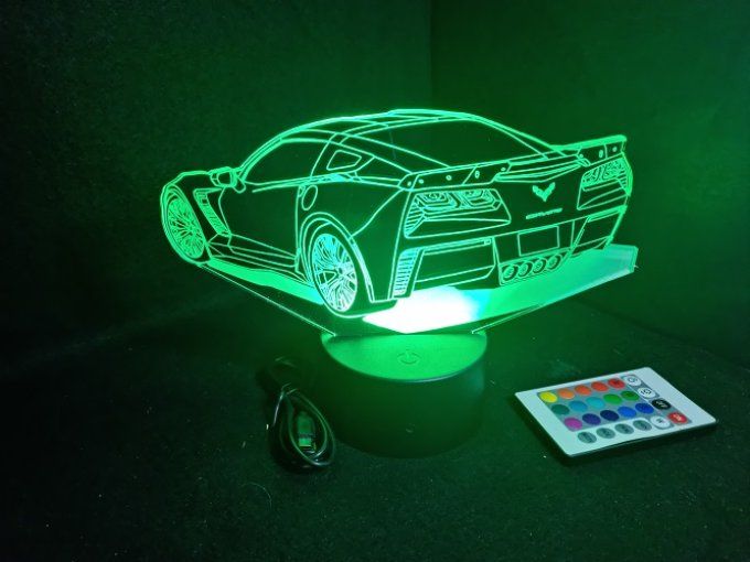 Lampe led 3D Chevrolet Corvette Z06, voiture, veilleuse, chevet, cadeau, déco, illusion