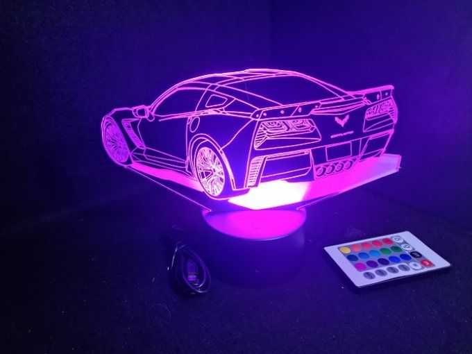 Lampe led 3D Chevrolet Corvette Z06, voiture, veilleuse, chevet, cadeau, déco, illusion