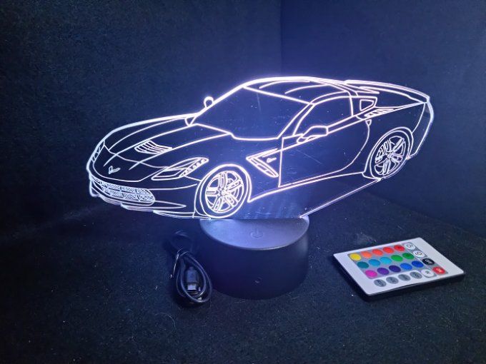 Lampe led 3D Chevrolet Corvette, voiture, veilleuse, chevet, cadeau